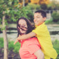 Mother and son running for fun